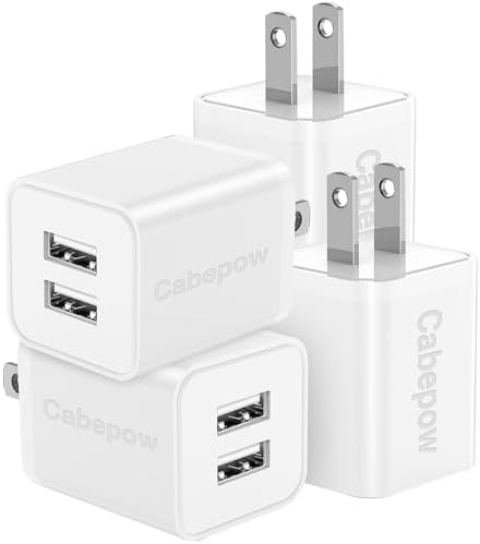 [4Pack] USB Charger Block 5V 2.4A,Cabepow Dual Port Charging Blocks,USB Wall Plug Adapter Cube for iPhone 15 14 13 12 Pro Max/Pro/XR/8/7/Plus,iPad,Samsung,Galaxy9/8,LG,Android(ETL Certified)
