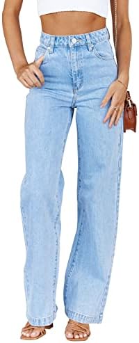 PLNOTME Women's High Waisted Jeans Boyfriend Baggy Straight Leg Casual Denim Pants
