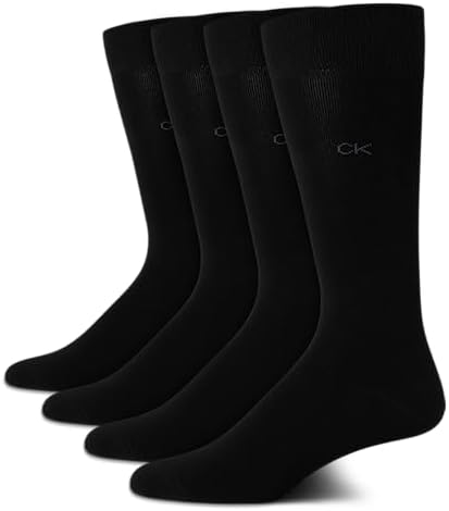 Calvin Klein Men's Dress Socks - Lightweight Cotton Blend Solid Crew Socks (4 Pack)