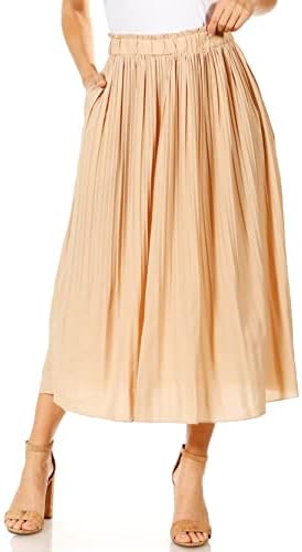 Pleated Midi Skirts for Women with Pockets, Elastic High Waisted Skirt Reg & Plus Size Womens Summer Skirts Trendy 2023