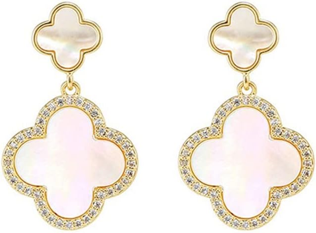 XUDEJUN Four Leaf Clover Earrings Silver Needle Clover Earrings Full of Diamond Zircon Anti-Allergy Jewelry Earrings Large for Women or Girls……