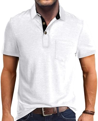 Men's Casual Polo Shirts Classic Button Basic Short Sleeve Shirt Solid Color Cotton Tees Golf Stylish Tops