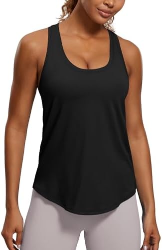CRZ YOGA Womens Pima Cotton Racerback Workout Tank Tops Scoop Neck Loose Sleeveless Tops Athletic Gym Shirts