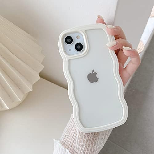 QLTYPRI Compatible with iPhone 13/iPhone 14(6.1 inch) Case, Cute Curly Wave Frame Clear Case for Girls Women, Transparent Soft Silicone TPU Bumper Shockproof Protective Phone Cover Case - White