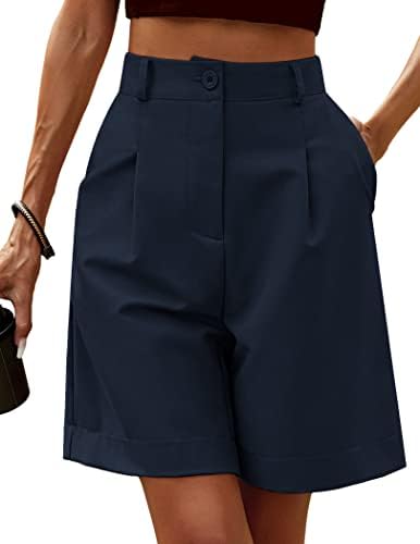 HOTOUCH Shorts for Women Bermuda Shorts Casual Elastic High Waisted Wide Leg Shorts Knee Length Summer Shorts with Pockets