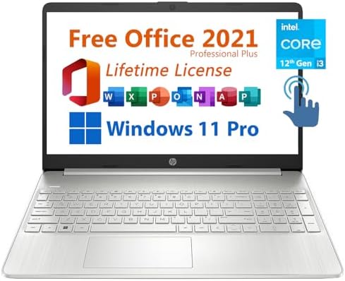 HP 15.6" Business Laptop, Free Microsoft Office 2021 with Lifetime License, HD Touchscreen Display, Intel 6-Core i3-1215U 4.4 GHz, 16GB RAM, 1TB PCIe SSD, Long Battery Life, Windows 11 Pro, Silver