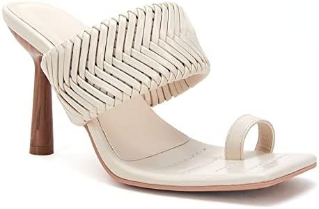 VETASTE Women's Braided Heeled Mule Sandals Square Open Toe Stiletto Backless Strappy Slip On Slide Shoes