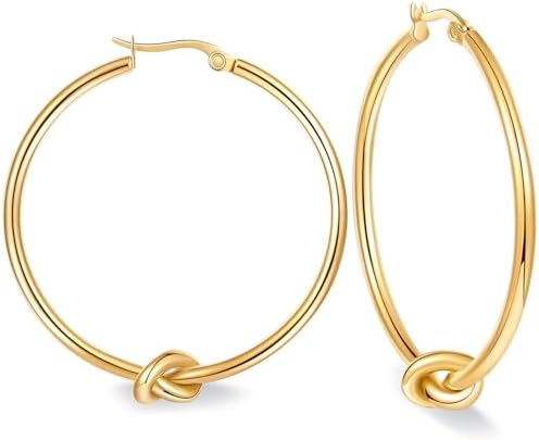 LrioPvy Knot Gold Hoop Earrings for Women Large Gold Knot Hoop Earrings Statement Knot Hoops Hypoallergenic Lightweight Trendy Jewelry Gift 30mm 40mm 50mm,Gold and Silver
