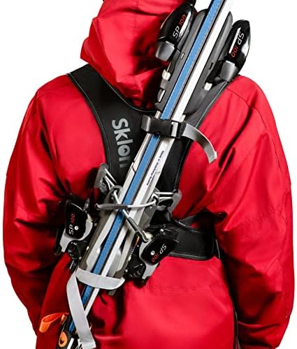 Sklon Adult Ski and Pole Carrier Strap Harness - Avoid the Struggle and Easily Transport Your Skis and Poles on Your Back - Light and Compact - HoneyComb Black