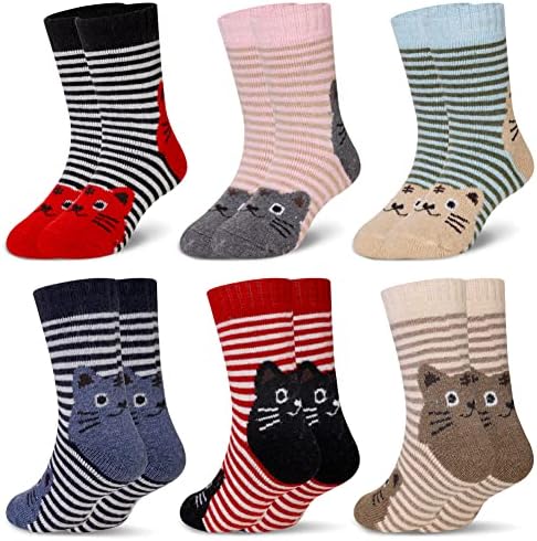 Eocom Kids Wool Socks For Boys Girls Warm Hiking Thermal Winter Cozy Soft Thick Toddlers Crew Boot Socks 6 Pairs