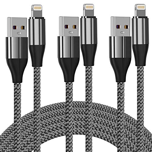 FEEL2NICE iPhone Charger Cable (3 Pack 10 Foot), [MFi Certified] 10 Feet Nylon Braided Lightning Cable, iPhone Charging Cord USB Cable Compatible with iPhone 11/Pro/X/Xs Max/XR/8 Plus /7 Plus/6/ iPad
