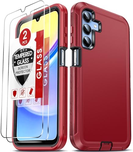 LeYi for Galaxy A15 5G Phone Case: Samsung Galaxy A15 5G Cover with [2 Pack] Tempered Glass Screen Protector, Military Grade Shockproof 3 in 1 Full Body Protection Hard Funda para Samsung A 15 5G, Red