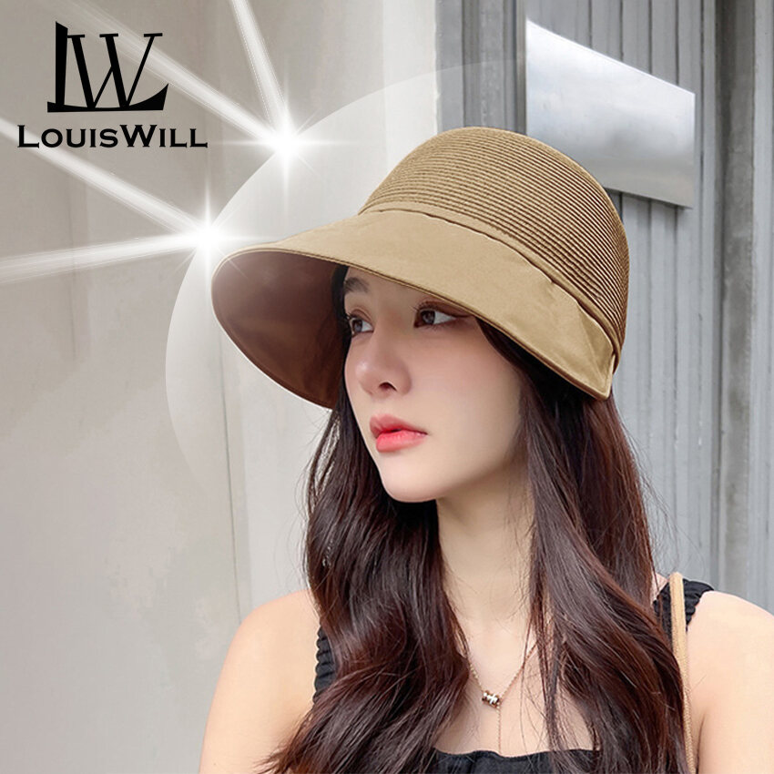 LouisWill Women Sun Cap Women's Beach Hat Sun Visor Hat Casual Knitted Sun Hats Portable Beach Cap Large Brim Cap Sun Protection Cap UV Protection Straw Hats for Summer Outdoor Travel