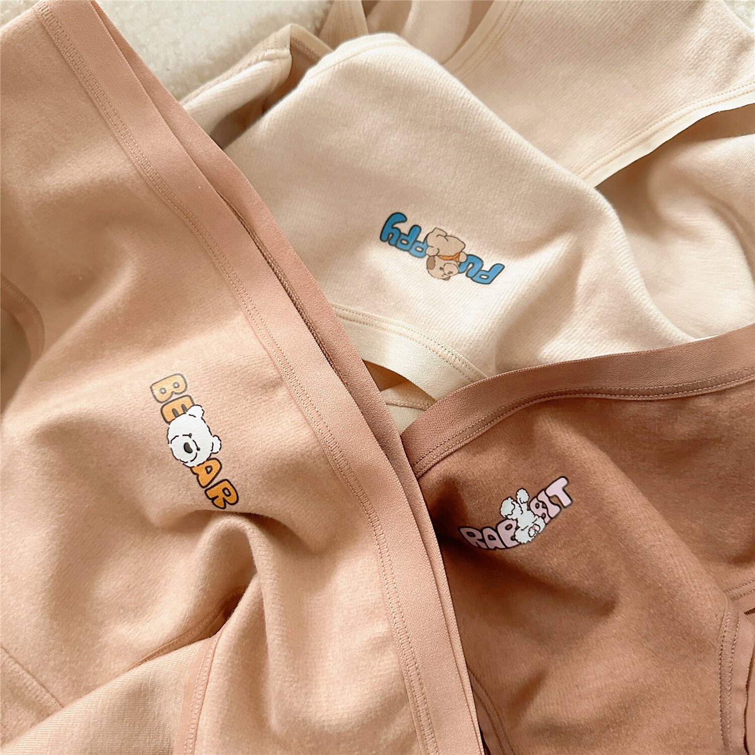 Cat and Dog ~ Adorable Pet Mid-Rise Women's Underwear Earth Color Briefs Textured Cartoon Underwear Female plus Size
