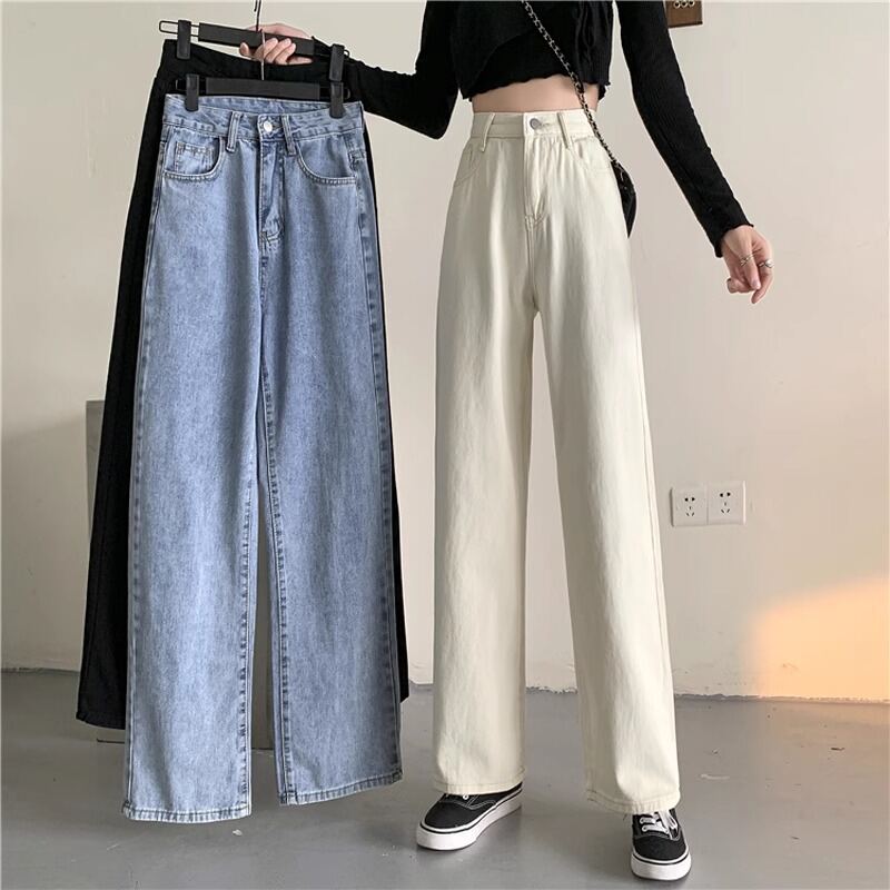 Summer Wide-Leg Pants Spring & Fall 2024 New Style White Denim Women's High Waist Straight-leg Loose Cargo Long Pants Slim Looking