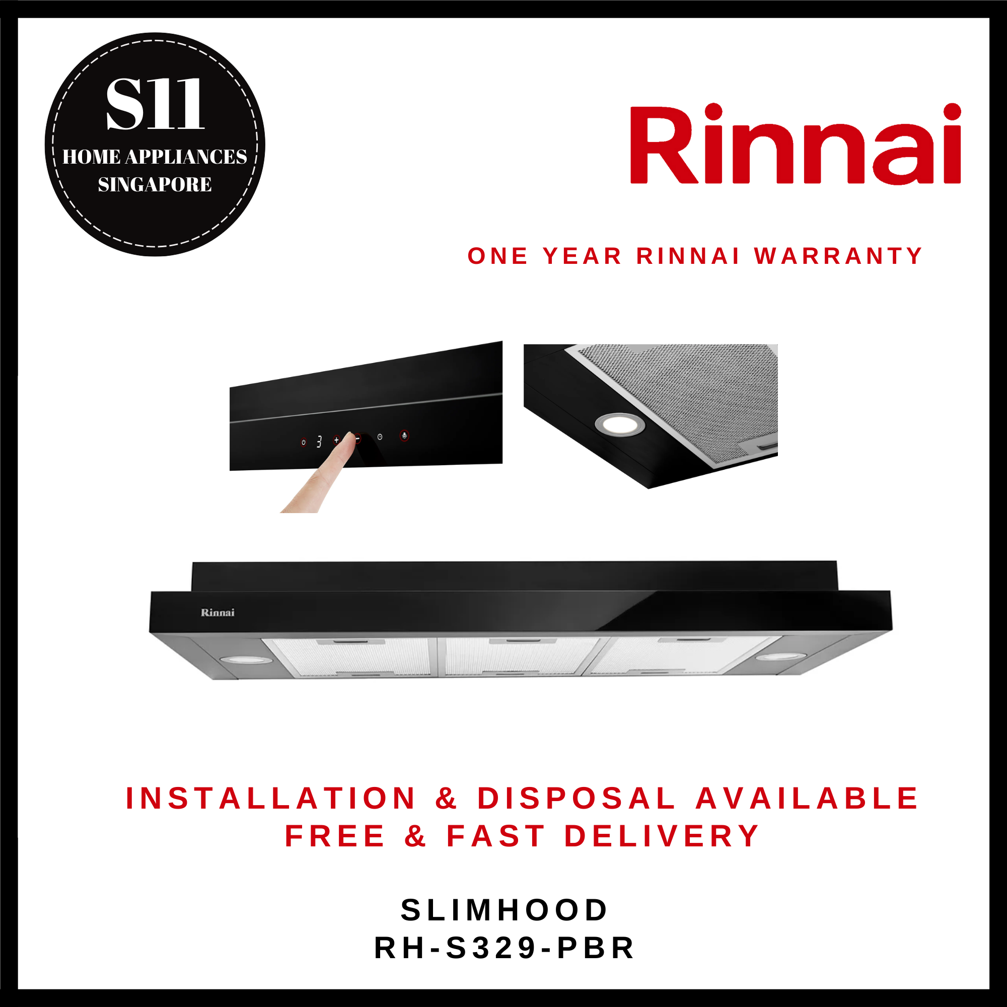 RINNAI RH-S329-PBR SLIMLINE HOOD - READY STOCKS & DELIVER IN 3 DAYS
