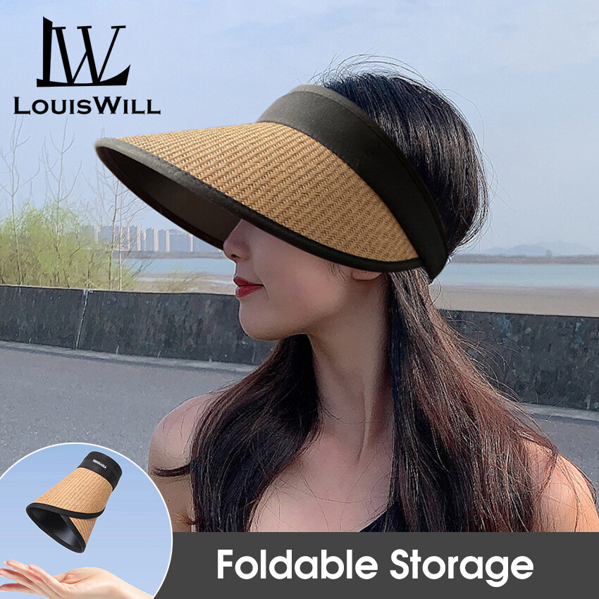 LouisWill Women's Hats & Caps Women Sun Cap Sun Visor Hat Foldable Empty Top Hat Casual Knitted Sun Hats Portable Beach Cap Large Brim Cap Sun Protection Cap UV Protection Straw Hats With Windproof Ro