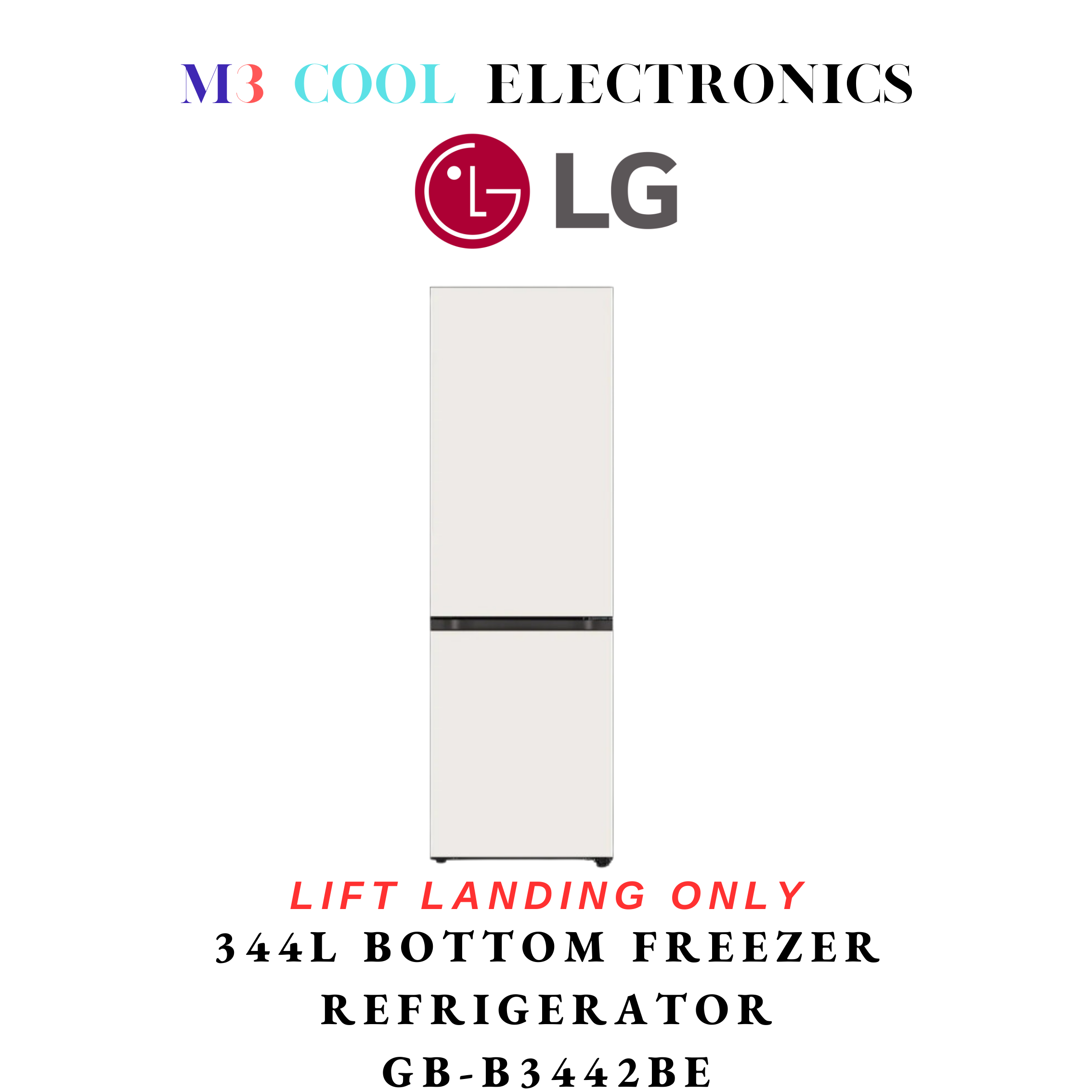 *NEW* LG 344L SMART INVERTER COMPRESSOR BOTTOM FREEZER REFRIGERATOR GB-B3442BE [CREAM BEIGE] - 2 YEARS LOCAL WARRANTY