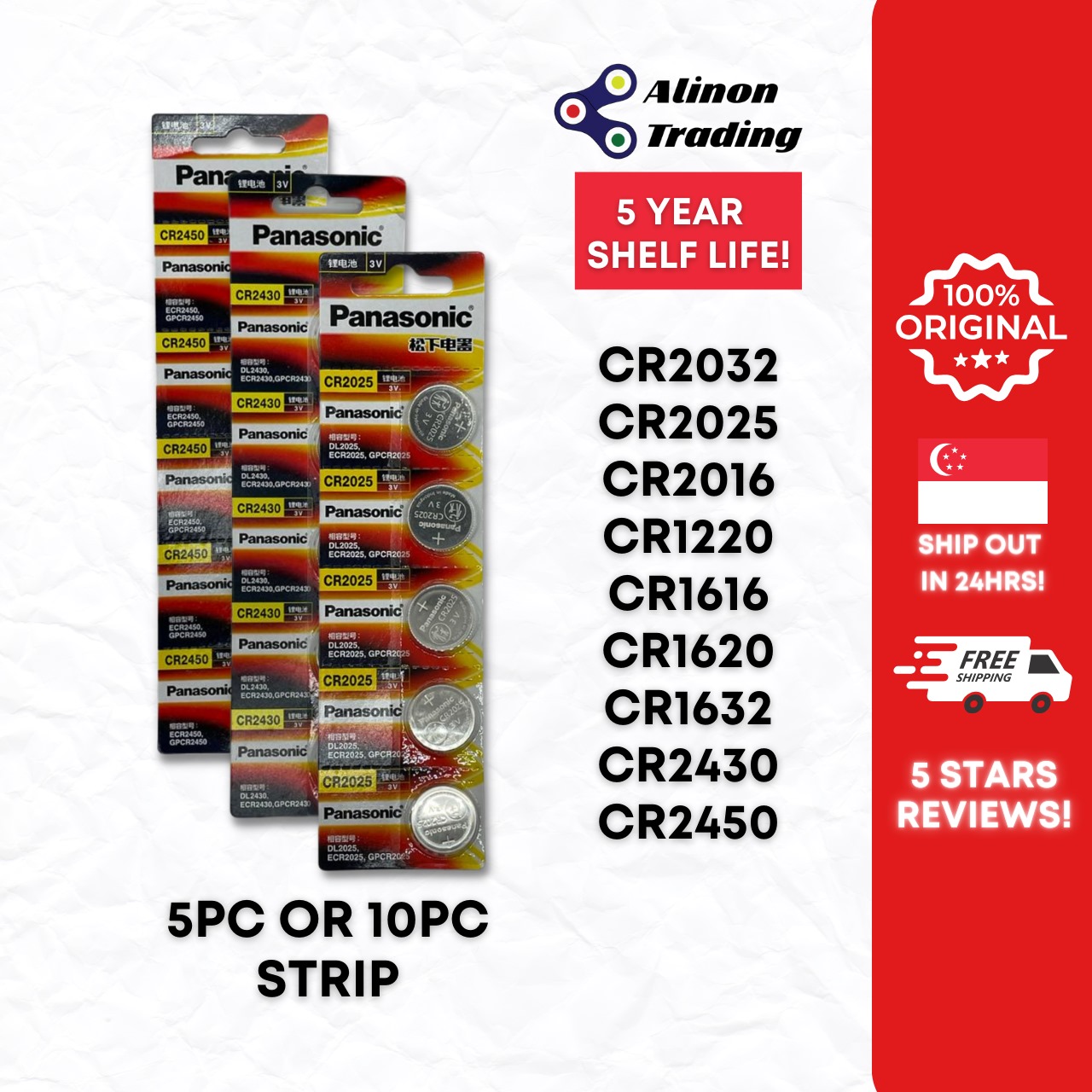 Panasonic CR2032 CR2025 CR2016 CR1632 CR1620 CR1616 CR1220 CR2450 CR2430 Lithium Batteries Button Cell Battery 5pc 10pc