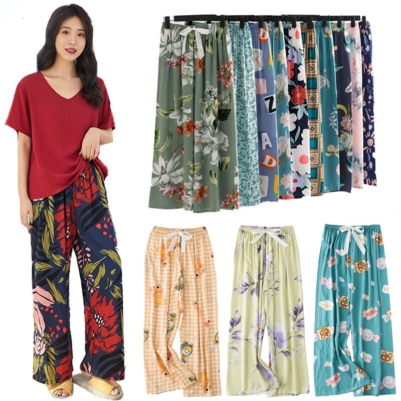 S&Q 2022 New Summer Fashion Ladies Cotton Silk Home Wear Trousers Plus Size Loose Comfortable Pregnant Casual Pants Travel Beach Pants