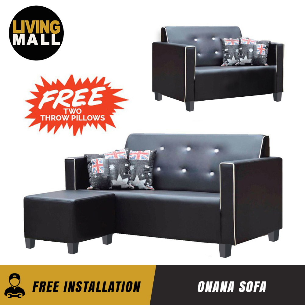 LIVING MALL Onana Faux Leather Modern Sofa In Black, Beige, And Brown