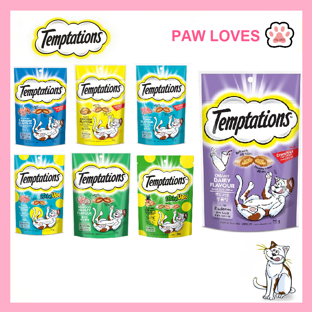 [Sg Ready Stock] Temptations Crunch Cat treats  - Salmon, Creamy Dairy, Chicken, Tuna, Seafood - Paw Loves