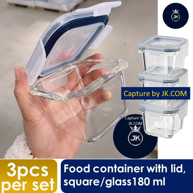 [3pcs] ikea Food container with lid, square/glass180 ml