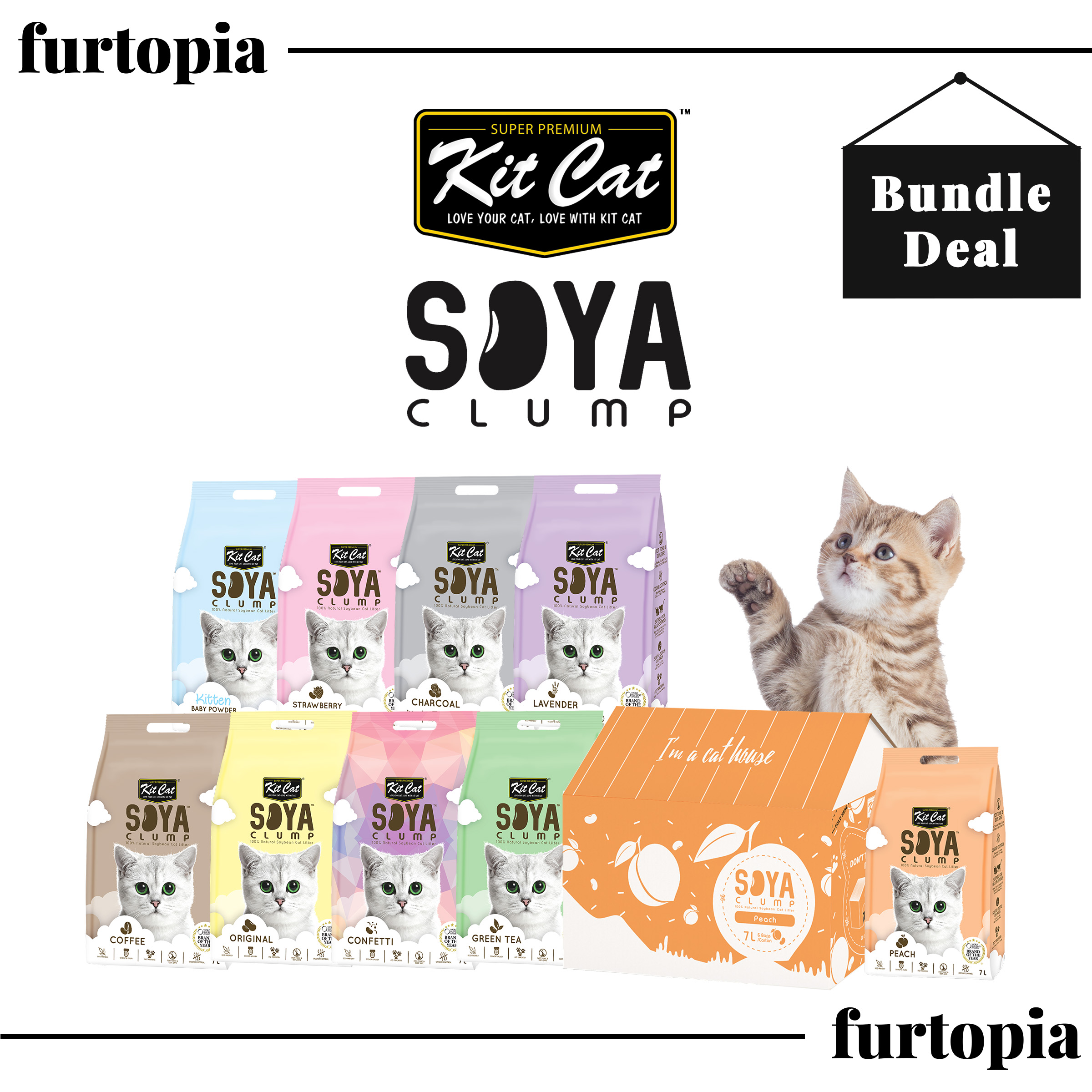 Kit Cat Soya Clump Cat Litter 7L [Bundle of 6]