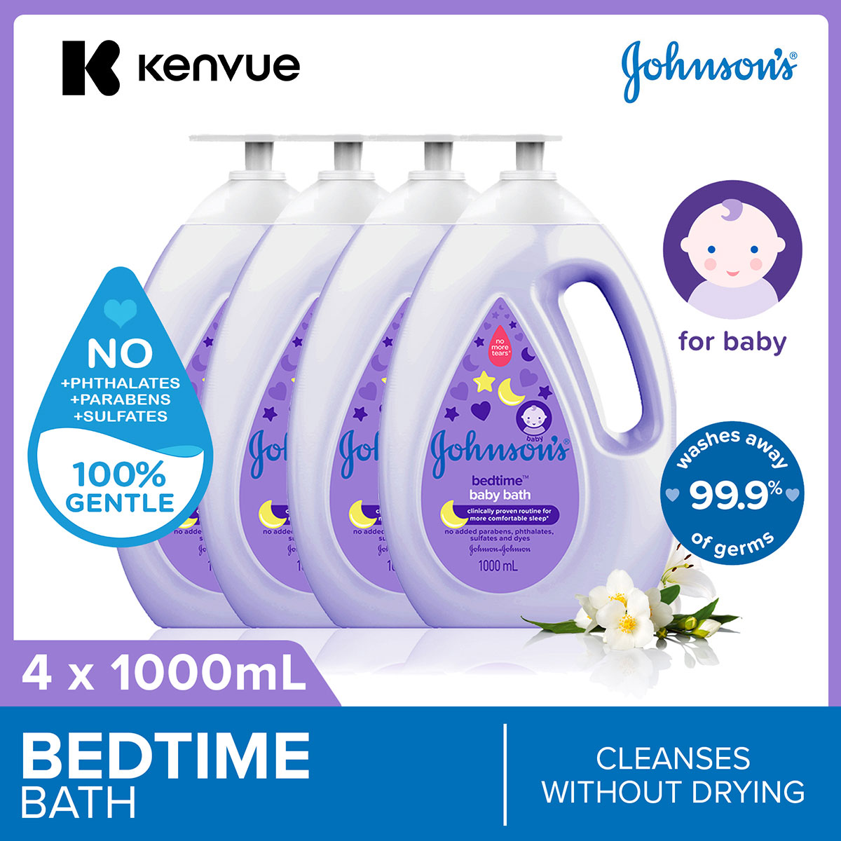 [Bundle of 4] Johnson's Bedtime Bath 1L Baby Shower (Help comfort baby before sleep)