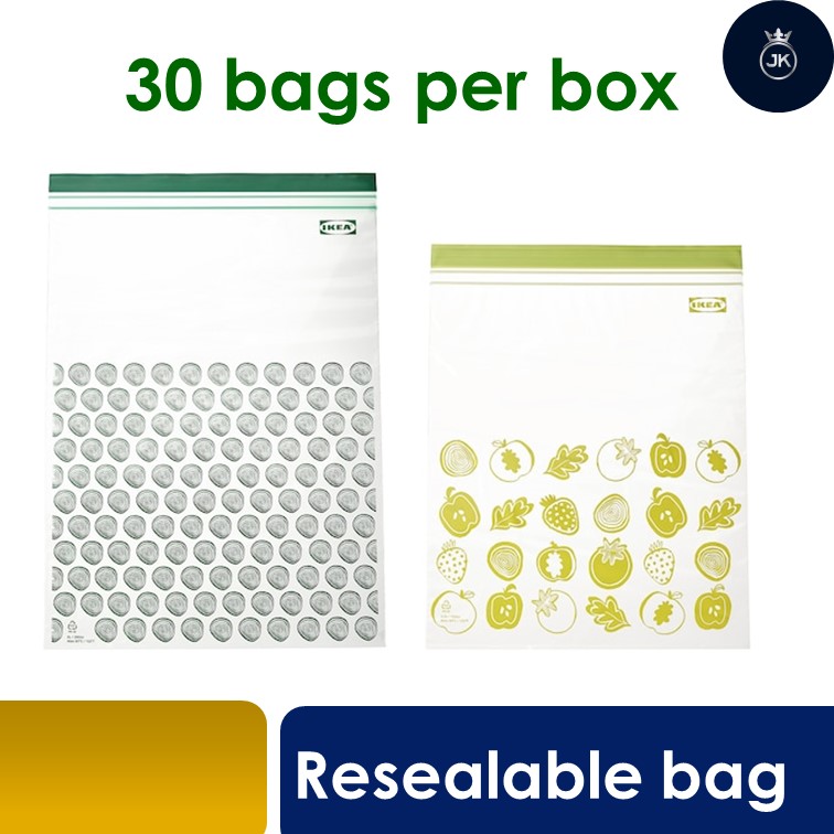 iKea Green zip bag resealable Clear Storage Bag 30's / Transparent Storage Bag Zip-able for Locking and Sealing / Zip to Lock or Seal Storage Bag