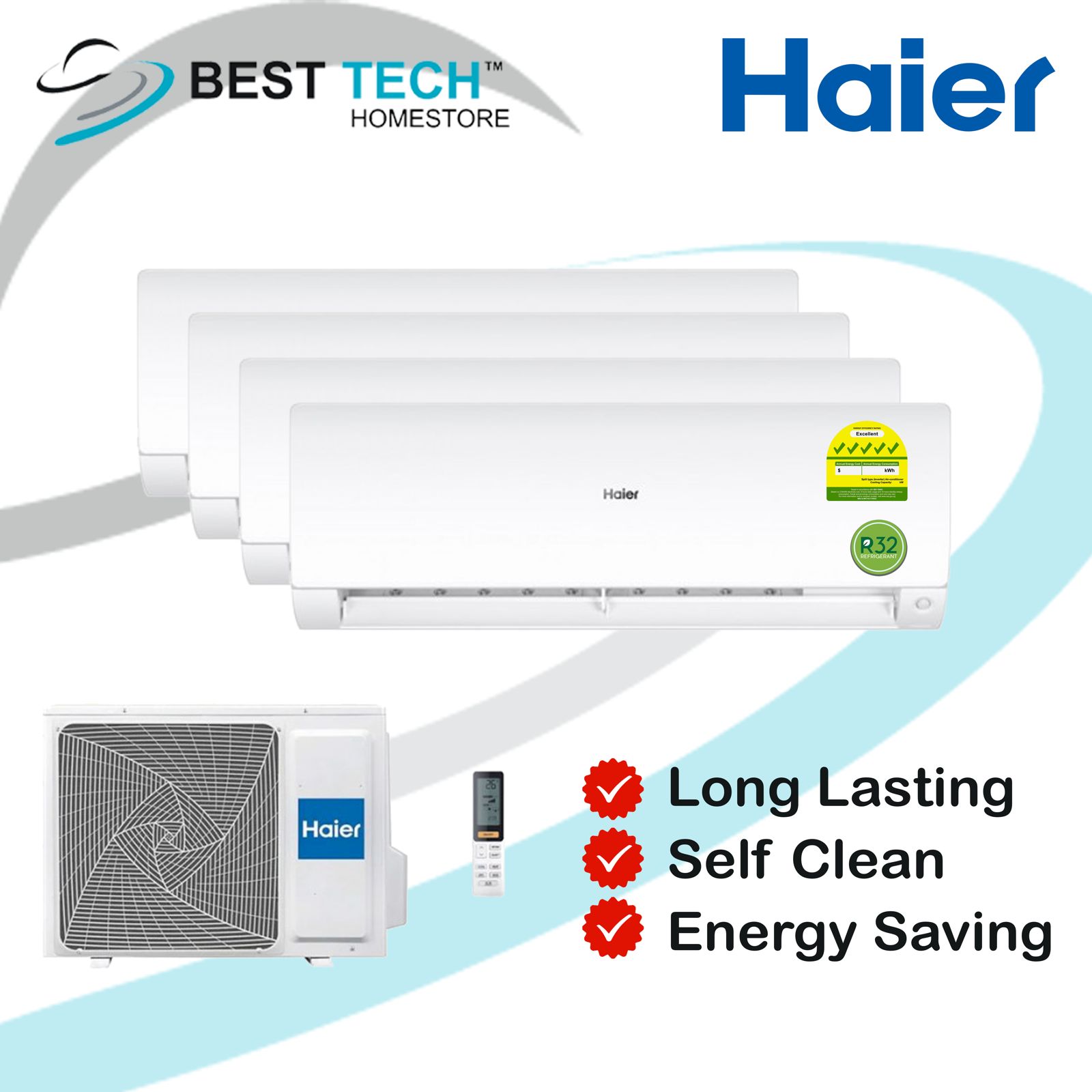 HAIER (INV) 5 Ticks R32 4U90/2xAS25,2xAS35, 1xAS71  (High CU 760cm)com extra 20 per/CU with Installation |SYSTEM 4
